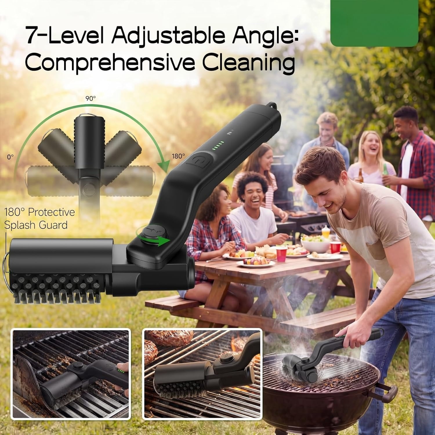 Electric Grill Brush, High Torque Grill Brush with 3-Speed Modes, 20kg Max Torque BBQ Cleaner Safe for Porcelain Cast Iron Stainless Steel, Reinforced Steel Bristles, Type-C Rechargeable