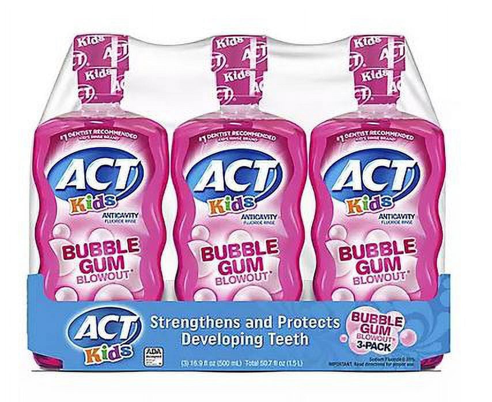 ACT Kids Bubblegum Blowout Anti-Cavity Rinse, 3 ct./16.9 oz.