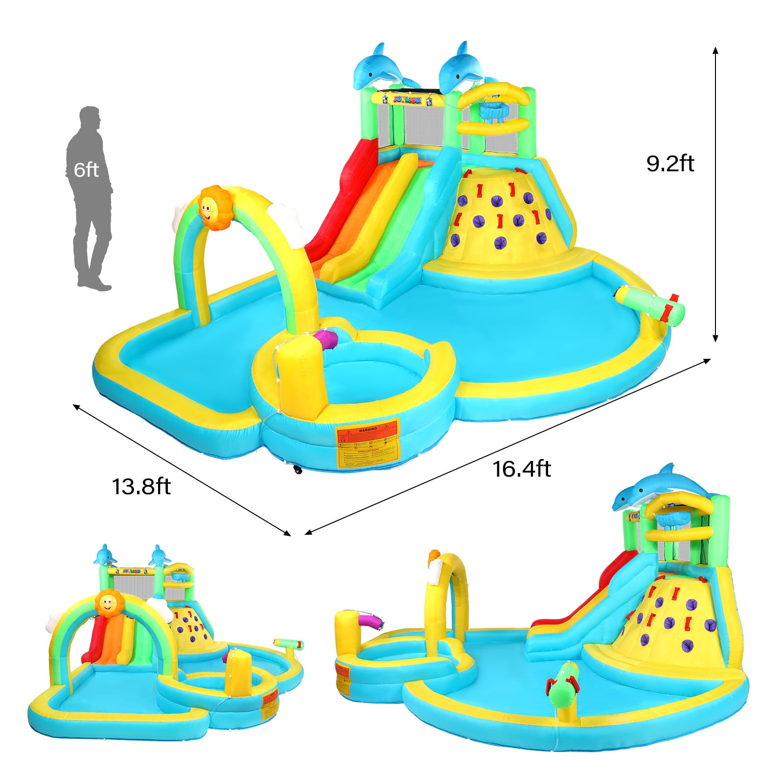 Ktaxon Inflatable Bounce House with Water Bucket, Rainbow Sprinklers, Water Slide Bounce House With Blower, Inflatable Water Slide Park for Party, Backyard, Lawn