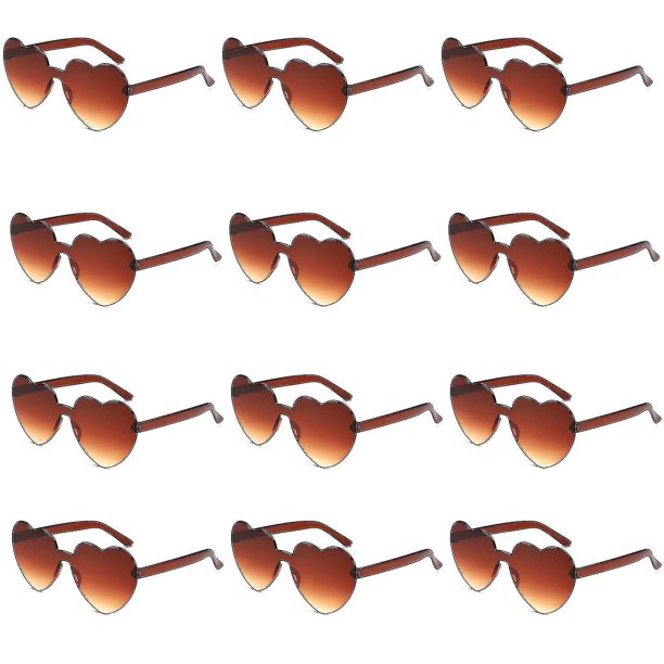 Gafas de sol en forma de corazón Gafas de corazón sin montura Gafas de sol divertidas y coloridas transparentes para el regalo de despedida de soltera de las mujeres (hy)
