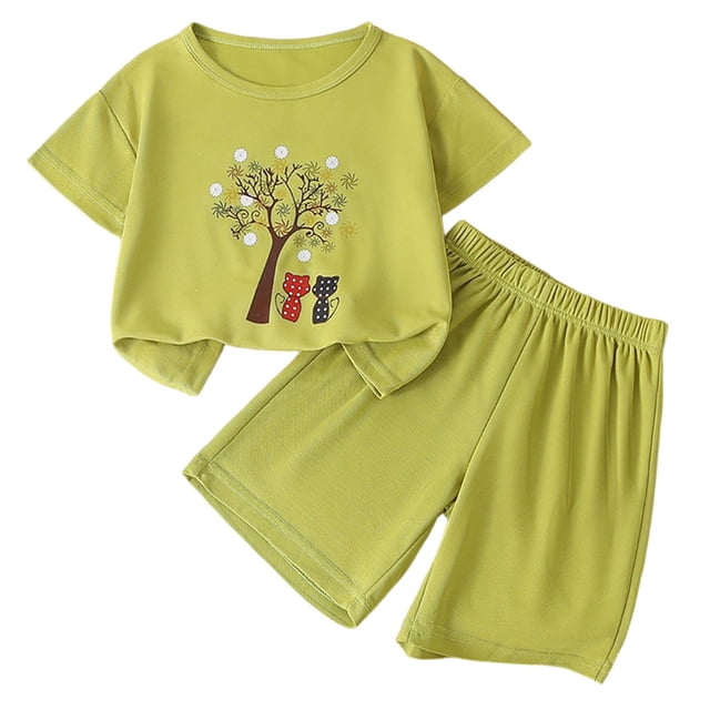 Odeerbi Niños Niñas Lindo Estampado Atlético Conjuntos Manga Corta Camiseta Pantalones Cortos Conjunto Suelto Ropa Deportiva Para 3-12 Años