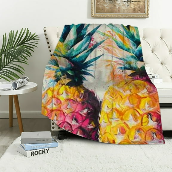 Autua Pineapples Colorful Detailed Flannel Material Blanket Throw Blanket for All Seasons 40x50in