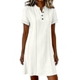 thumbnail image 2 of QUNYINEY Faux Cotton Linen Summer Dresses for Women Plus Size Short Sleeve White Mini A Line Dress Button Casual V Neck Loose Fit Dresses, 2 of 6