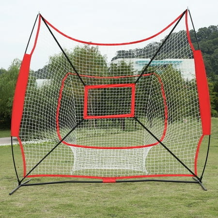 Zimtown 7'x 7' Baseball Hitting Practice Net, with Bow Frame/Carry Bag/Strike Zone Target, for Softball Pitching Batting Catching, Backtop Screen Equipment Training Aids, for All Skill Levels,