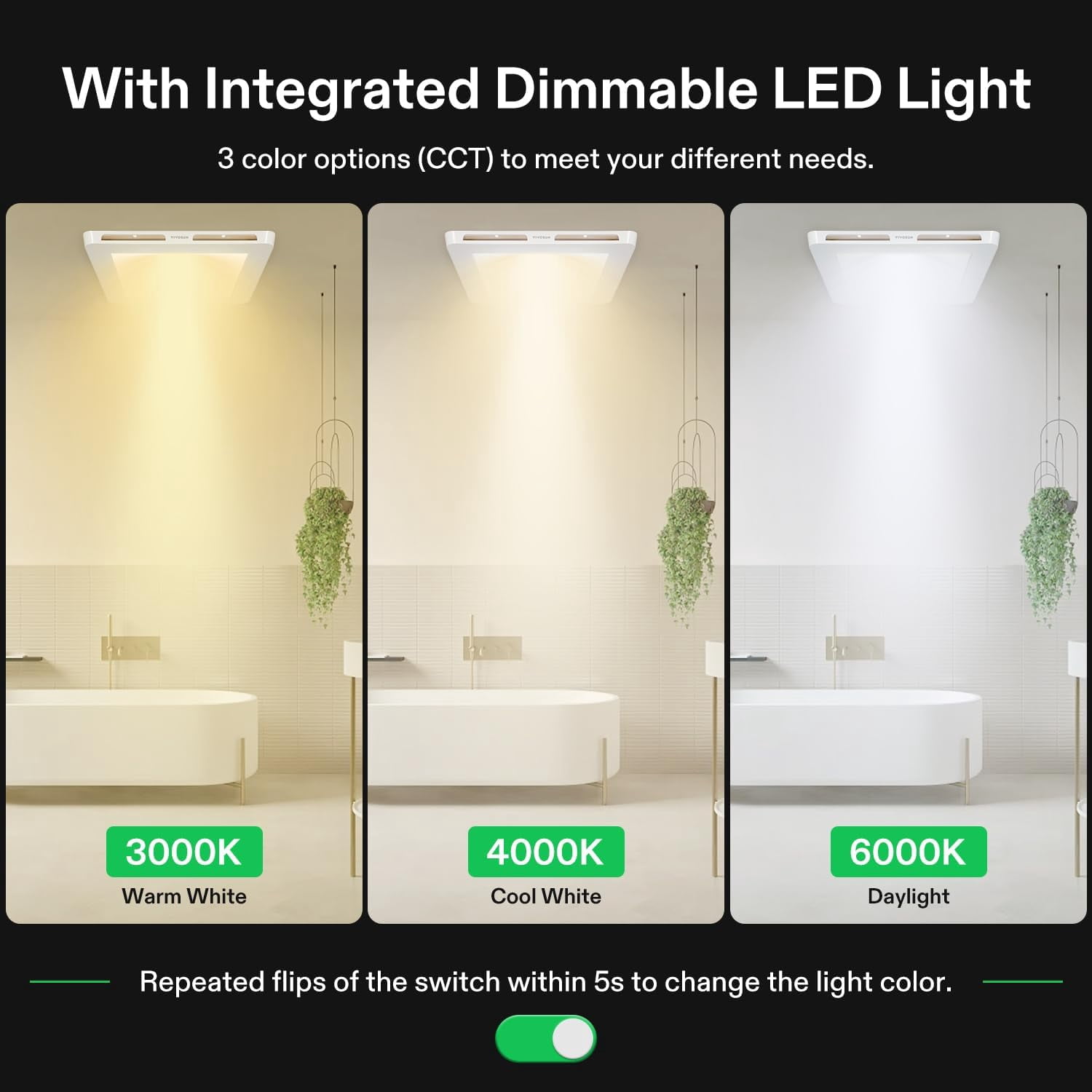 VIVOSUN 110 CFM 1.0 Sones Bathroom Ventilation & Exhaust Fan with Dimmable LED Light, 4 Inch Duct Fan