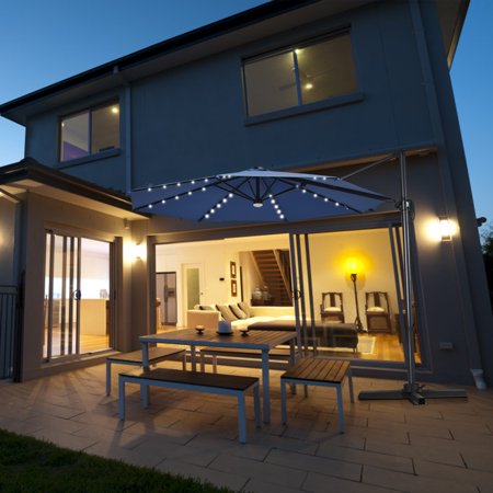 Costway 10ft Solar Led Cantilever Offset Patio Umbrella 360dgrees Rotation Aluminum Blue Walmart Canada