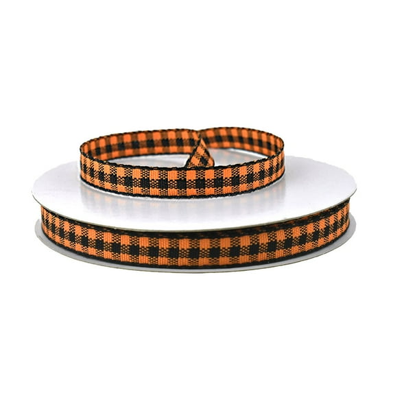 Country Gingham Ribbon, 3/8-Inch, 25-Yard - Orange/Black