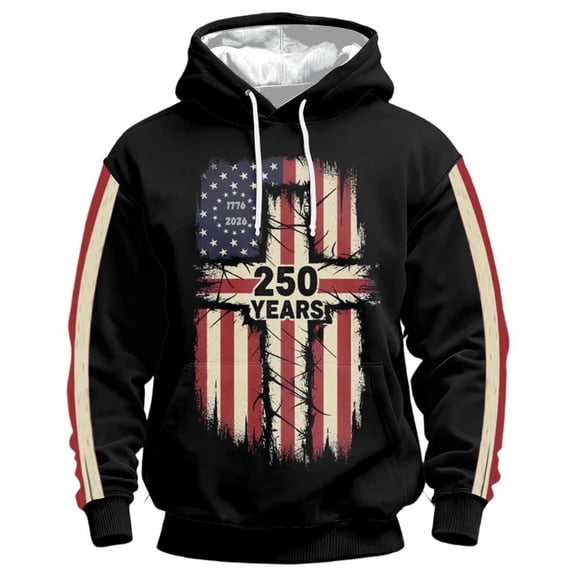 Men's 250th Anniversary USA Hoodies America 250 Print Casual Hoodie United States 250 Years Shirt Freedom Sweatshirt