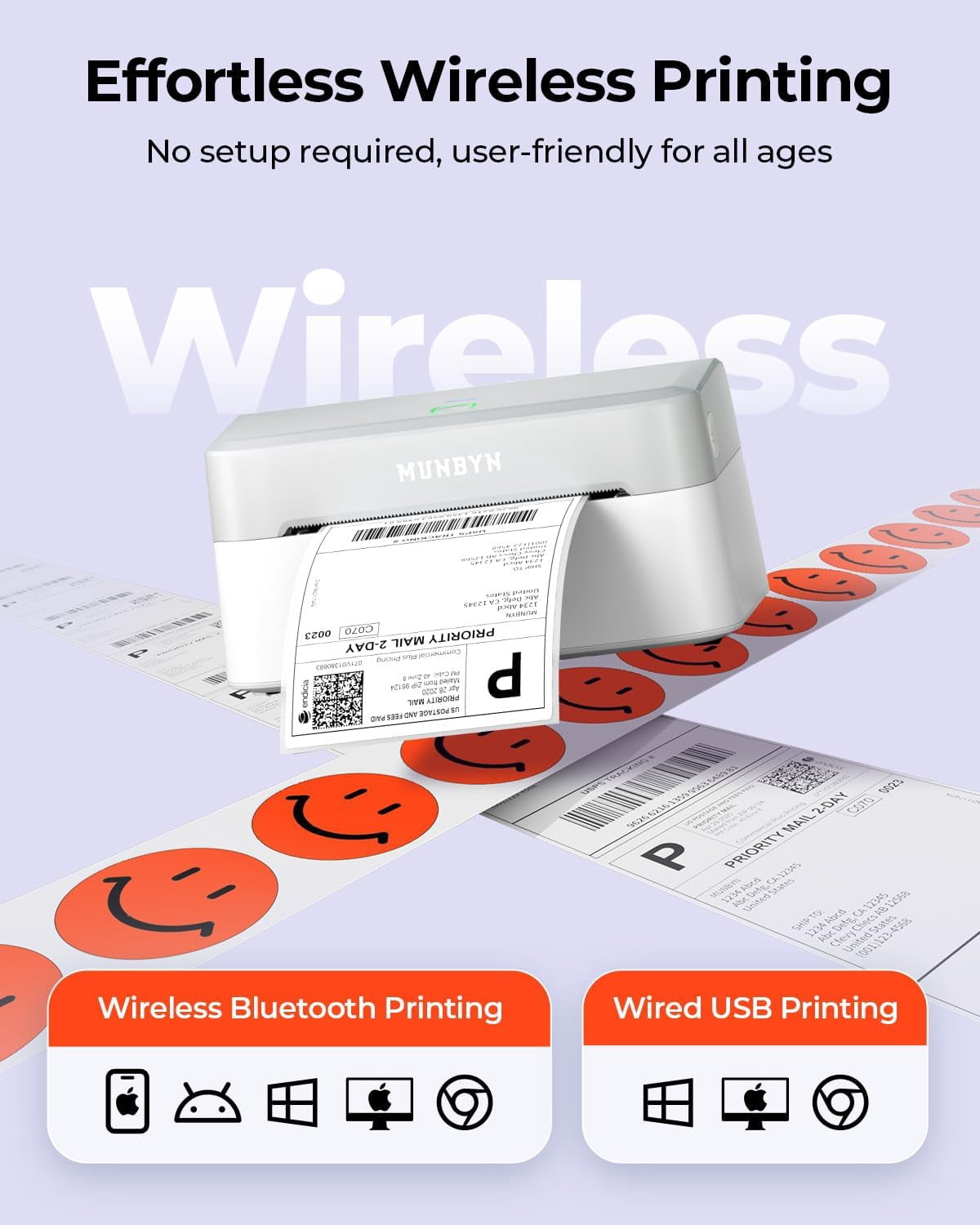 MUNBYN Bluetooth Thermal Label Printer RW403B Wireless 4x6 Shipping Label Printer for Small Business Compatible with Android, iPhone Windows Mac Chromebook Width 1.57"-4.25" (Black)