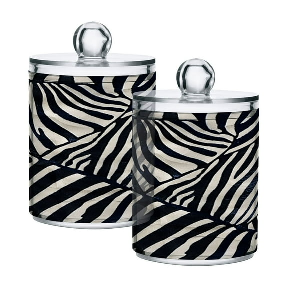 Ryvnso 2 Pack Qtip Holder Organizer Zebra Pattern Bathroom Cotton Swabs Cans Storage Canister