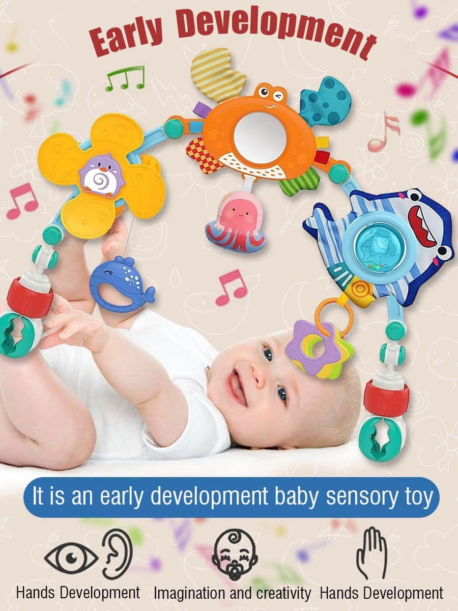 Ludolm Baby Stroller Arch Toys, Travel Car Seat Toys, Baby Play Arch Crib Accessory Toys, Mobile for Bassinet, Pram Activity Arch Bar Toys for Babies Infants