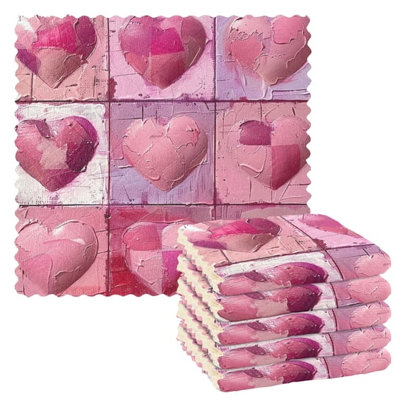 Pink Hearts Kitchen Towels 6 Pcs Dish Towels Absorbent Soft Quick Dry Towel Dish Rags for Washing Dishes