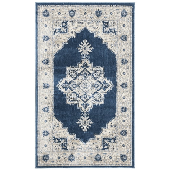 SAFAVIEH Brentwood Salah Oriental Area Rug, Navy/Creme, 4' x 6'