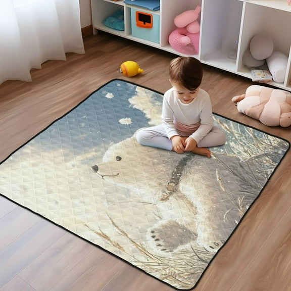 WOBOGO White Bear Enjoying The Sunshine Baby Playmats Extra Large Waterproof Rollable Activity Pads for Toddlers 50×50inch