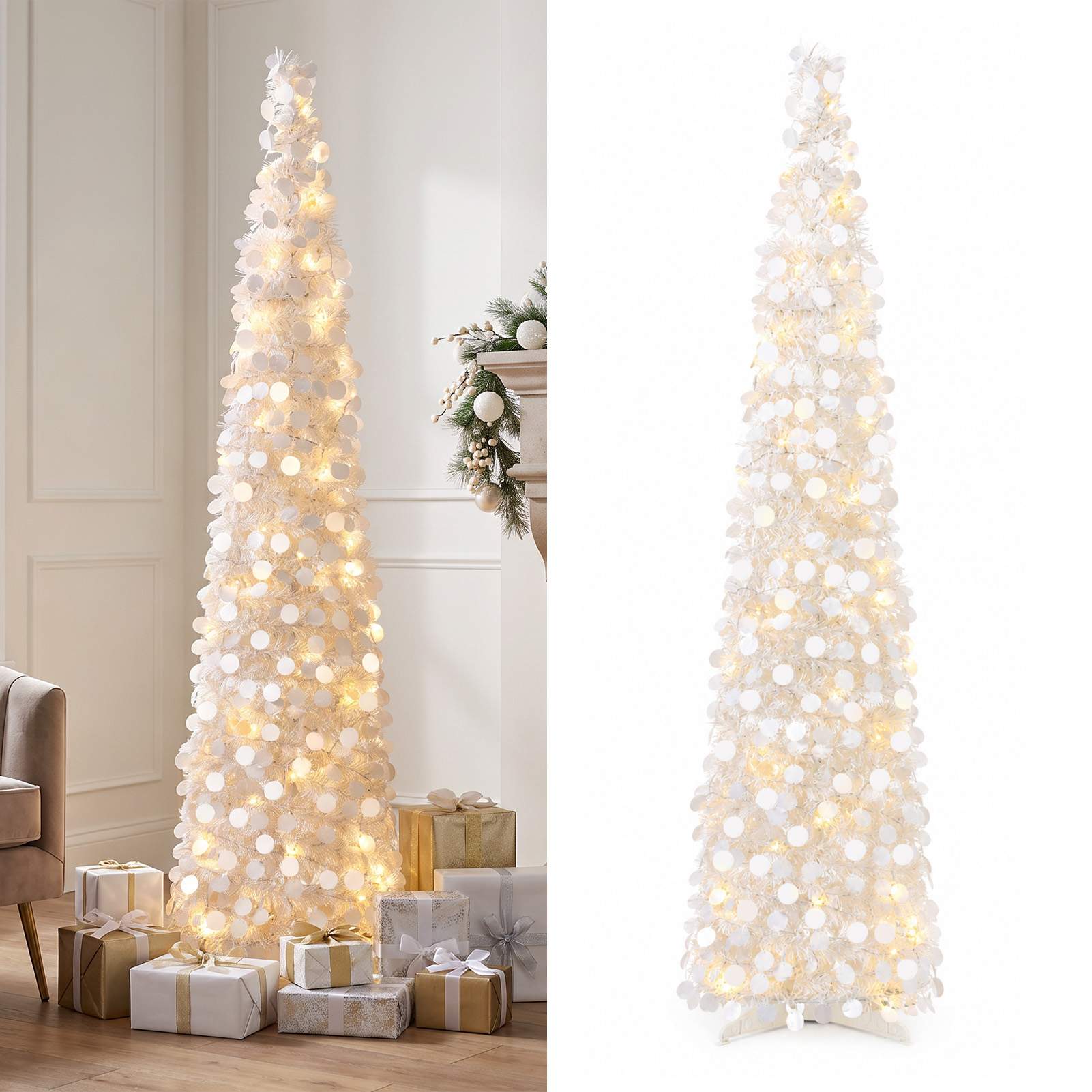 Ayieyill 5-Foot Pop-Up Tinsel Christmas Tree with LED Lights photo 2
