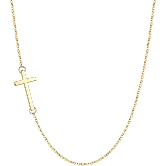 Sideways Cross Pendant Necklace, Minimalist Stainless Steel Faith Necklace for Women, Available in Silver & Gold Tone