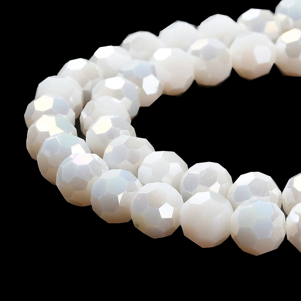 20strands Opaque Glass Beads Stands AB color Faceted(32 Facets) Round White 8x7~7.5mm Hole: 1.5mm about 66pcs/strand 18.82~19.06 inch(47.8~48.4cm)