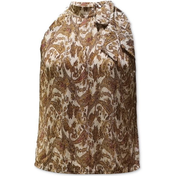 I.N.C Womens Paisley Halter Top Shirt, Yellow, Medium