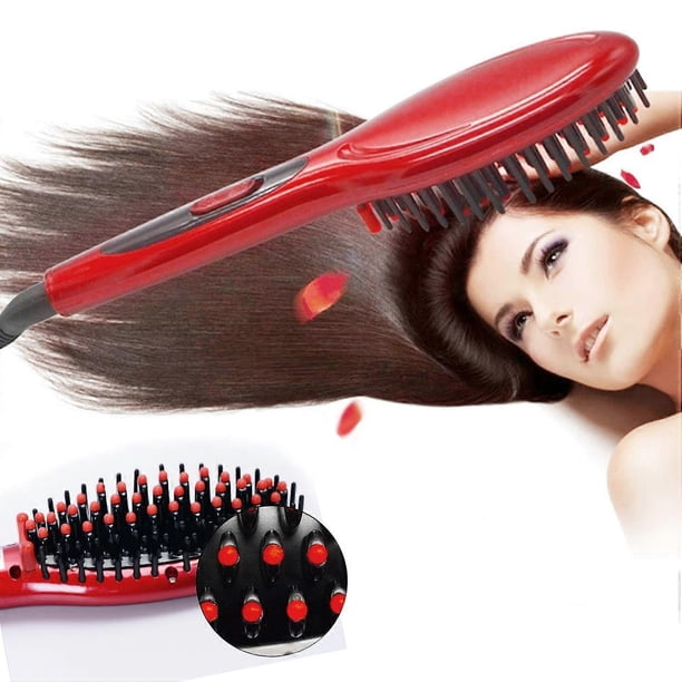 Cepillo alisador de cabello con iones negativos, color rojo, con cable giratorio de 360° para todo tipo de cabello.