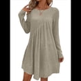 thumbnail image 3 of Vestido de Mujer de Larga, Cuello Redondo, Cintura Alta y Cintura Irregular. Caqui M, 3 of 8