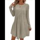 thumbnail image 3 of Vestido de Mujer de Larga, Cuello Redondo, Cintura Alta y Cintura Irregular. Caqui XL, 3 of 8