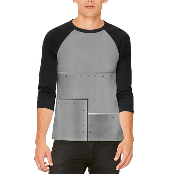 Halloween Robot Rivets Costume Steel Mens Raglan T Shirt White-Black LG