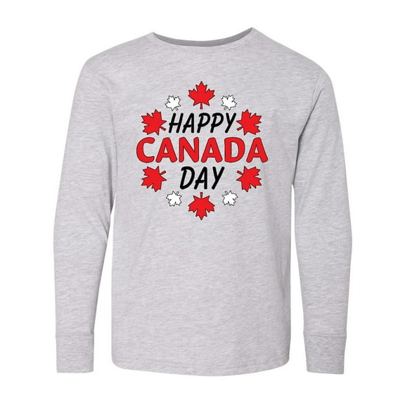 Inktastic Happy Canada Day- maple leaf circle Long Sleeve Youth T-Shirt
