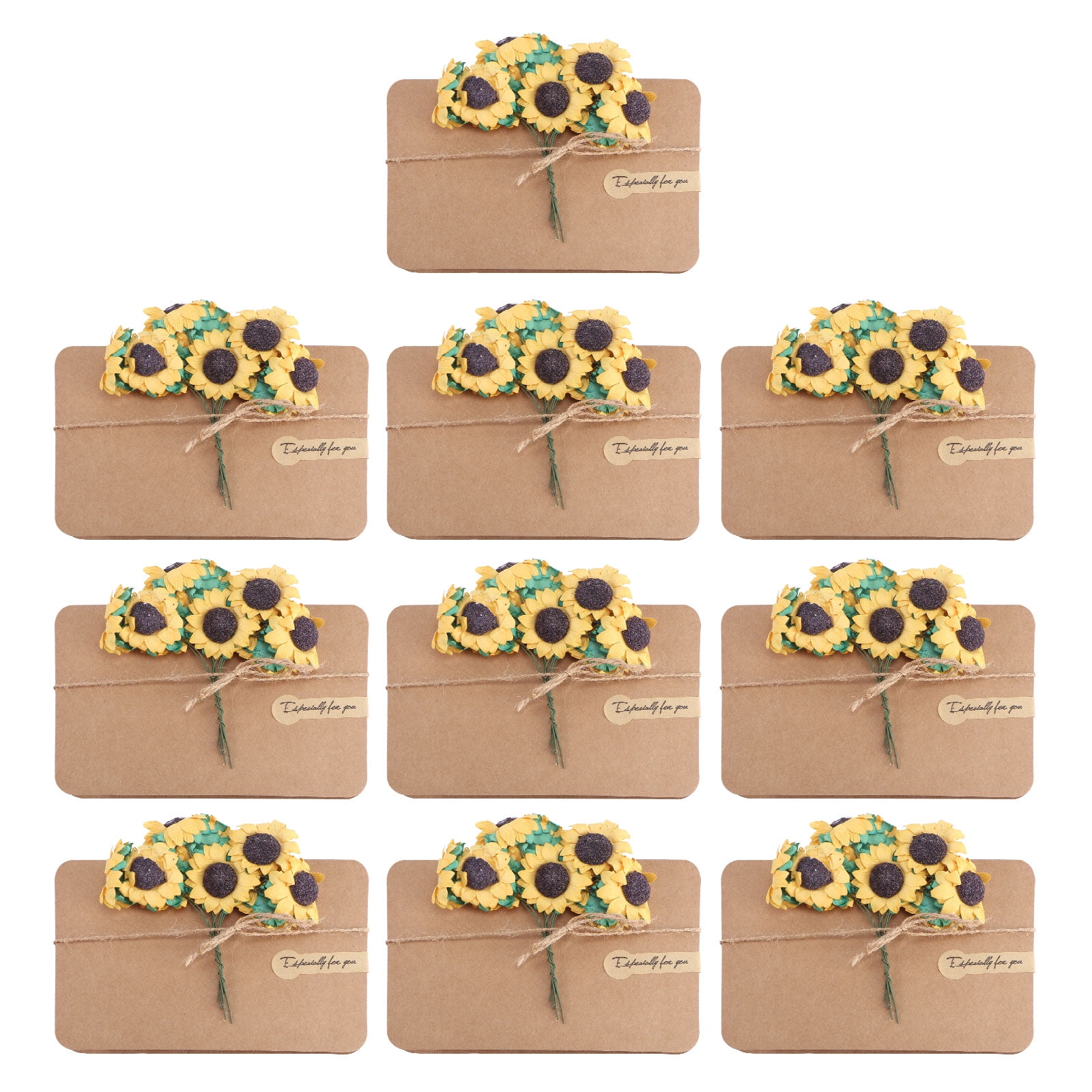10PCS Vintage Kraft Paper Greeting Cards With Handmade Dried Flower Thank You Cards For Mom Teacher Friends Familes New Year Christmas Gift Cards (Sunflower)