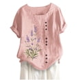 thumbnail image 2 of Fiudx Camisas de Mujer Camiseta de Verano con Cuello Redondo y Manga Corta para Mujer, Informal, con Botones Impresos, 2 of 3