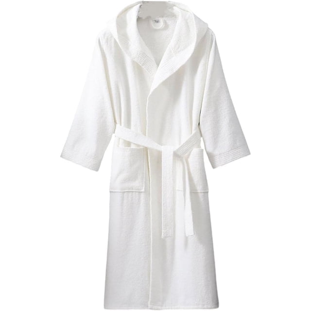 Unisex 100% cotton Terry Cloth Bathrobe with Hood,plush & Absorbent Mid Length Thicken Kimono Shower Spa Robe