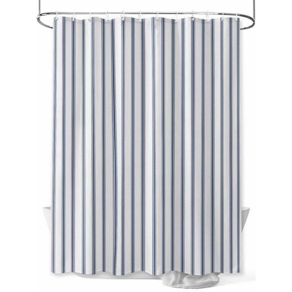 Stripes Shower Curtain, Modern Art Navy Blue Waterproof Shower Curtain Set with 12 Hooks Lightweight Washable Fabric Shower Curtains for Bathroom 36x72 Inches