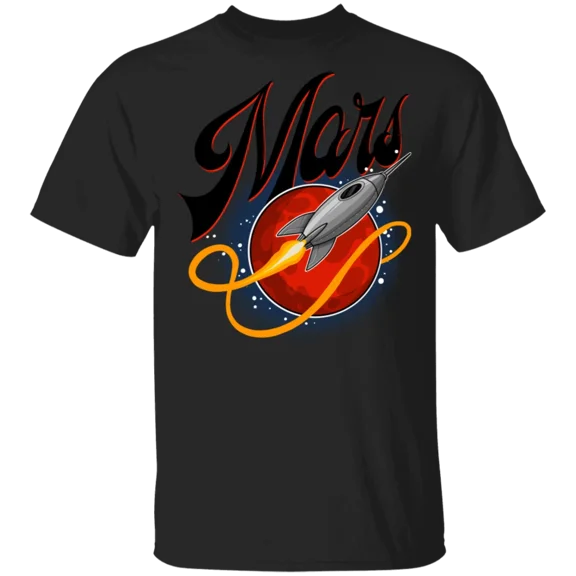 Mens Space Mars Rocket Ship Sci-Fi Adventure Exploration Graphic Unisex T-Shirt, up to size 5XL