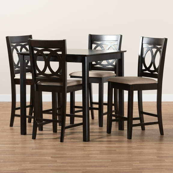 Baxton Studio Lenoir Modern and Contemporary Sand Fabric Upholstered Espresso Brown Finished 5-Piece Wood Pub Set