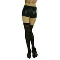thumbnail image 2 of ToBeInStyle Womens Opaque Hoseiry Thin Striped Thigh High Stocking - Black w/  Brown Stripes - One Size, 2 of 5