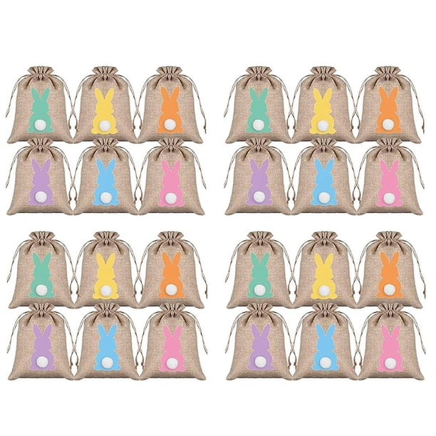 24 bolsas de regalo con cordón Bolsa de arpillera de Pascua Bolsa de regalo con cordón Bolsa de lino de conejo de Pascua con Ail Gi