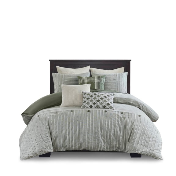 Gracie Mills Cora Oversized Cotton Clipped Jacquard Comforter Set with Euro Shams Throw Pillows