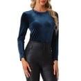 thumbnail image 4 of Blusa de terciopelo elástica de manga larga y cuello redondo para mujer INSPIRE CHIC M Azul oscuro, 4 of 6