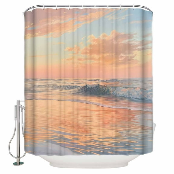 72x78 Inch Shower Curtain Pink Coastal Bathroom Decor Waterproof Fabric Bathtub Bath Curtains Decorative Summer Beach Ocean Sky Sea Nautical Extra Long Shower Curtain Set with Hooks