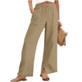 thumbnail image 2 of Womens Wide Leg Palazzo Linen Pants High Waist Split Ankle Casual Flowy Boho Travel Pant Summer Lounge Beach Vacation, 2 of 7