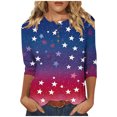 thumbnail image 2 of Odbmxy Womens T Shirts 3/4 Sleeve 4th of July Summer Tops for Women Stars Pullover Holiday Loose Blue Leisure Tops, 2 of 5