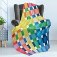 thumbnail image 4 of Checkered Soft Flannel Fleece Blanket, Rainbow Colors Contiguous Big and Small Squares in Watercolor Style Geometrical, Cozy Plush for Indoor and Outdoor Use, 50" x 70", Multicolor, by Ambesonne, 4 of 5