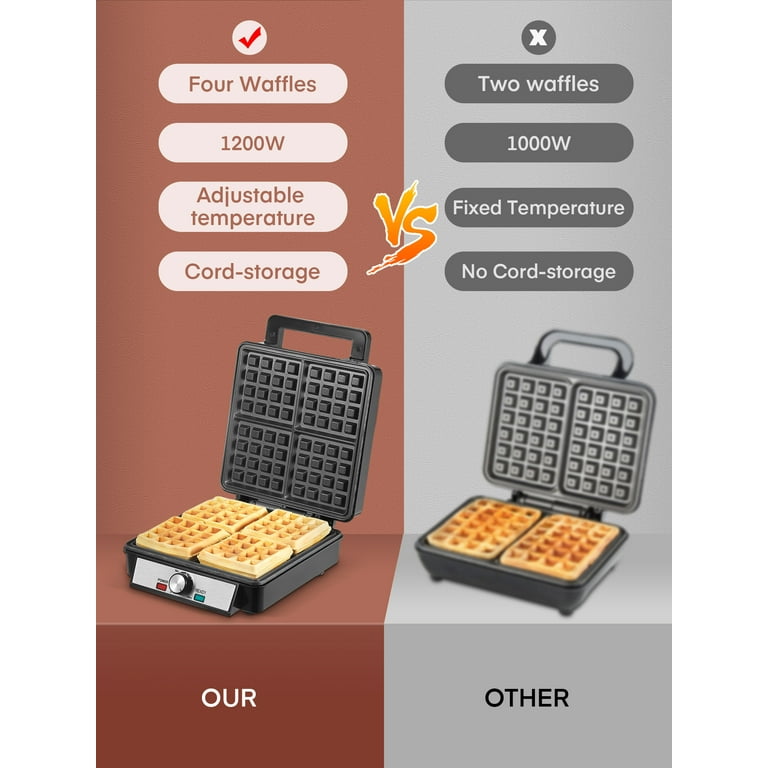 FOHERE 4-Waffle Electric Belgian Waffle Maker, Black