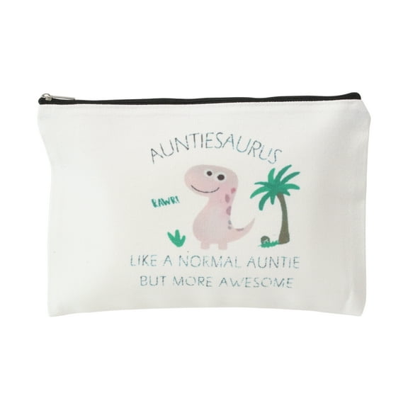 Unique Bargains 1 Pc Durable Dinosaur Letter Pattern Makeup Bag White Canvas