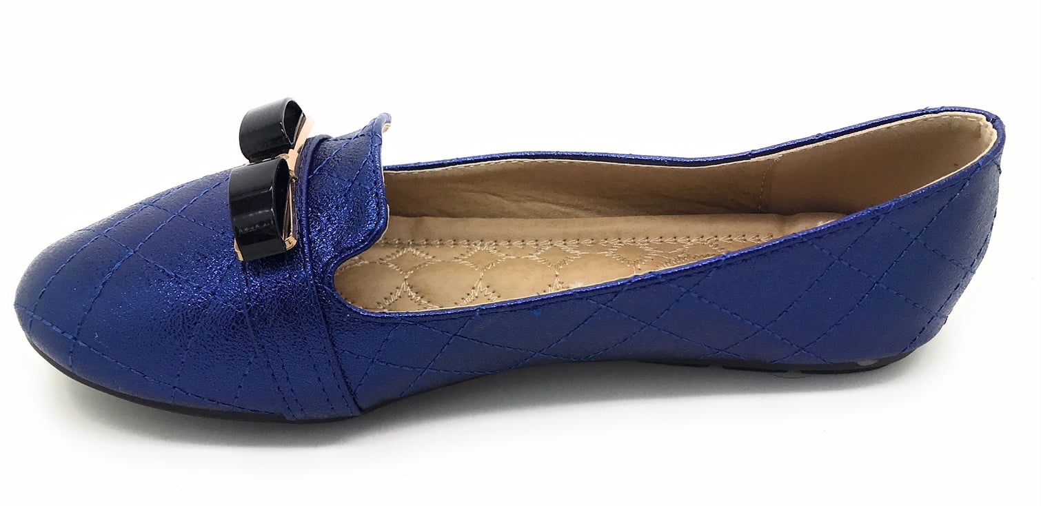Victoria K Techno Shine Quilted Texture Black Bow Ballerina Flats (Women)