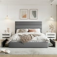 thumbnail image 3 of Allewie Modern Queen Size Platform Bed Frame with 4 Storage Drawers and Velvet Upholstered Headboard, Wooden Slats Support, Grey, 3 of 8