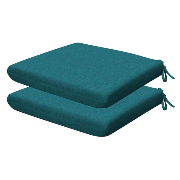 Honeycomb Indoor/Outdoor Textured Solid Teal Universal Seat Cushions: Recycled Polyester Fill, Weather Resistant, Pack of 2 Patio Cushions: 18" W x 17.5" D x 2.5" T
