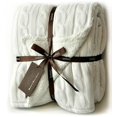 thumbnail image 1 of Cable Knit Sherpa Oversized Throw Reversible Blanket Faux Sheepskin Lined Cozy Cotton Blend Sweater Knitted Afghan in Grey White or Turquoise Blue (X-Large Off White), 1 of 4