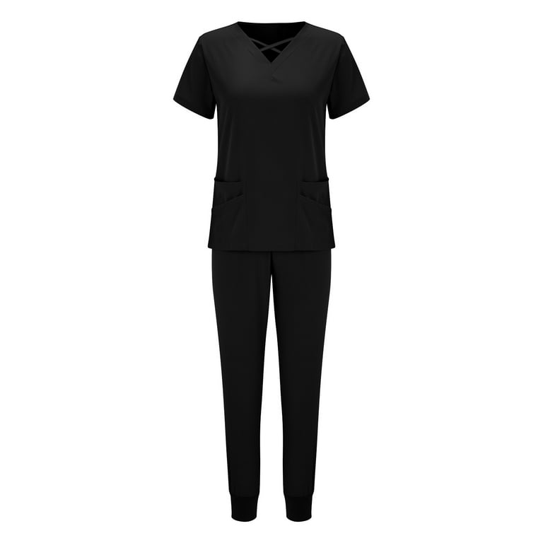 Scrubs For Women Set Stretchy Plus Size Short Sleeve V Neck Tops Pants joggers Tall Nursing Working Uniform