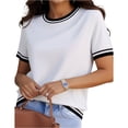 thumbnail image 3 of Women Short Sleeve Sweater Summer Crew Neck Dressy Casual Soft Knit Pullover Tops Trendy,M,#03 White, 3 of 7