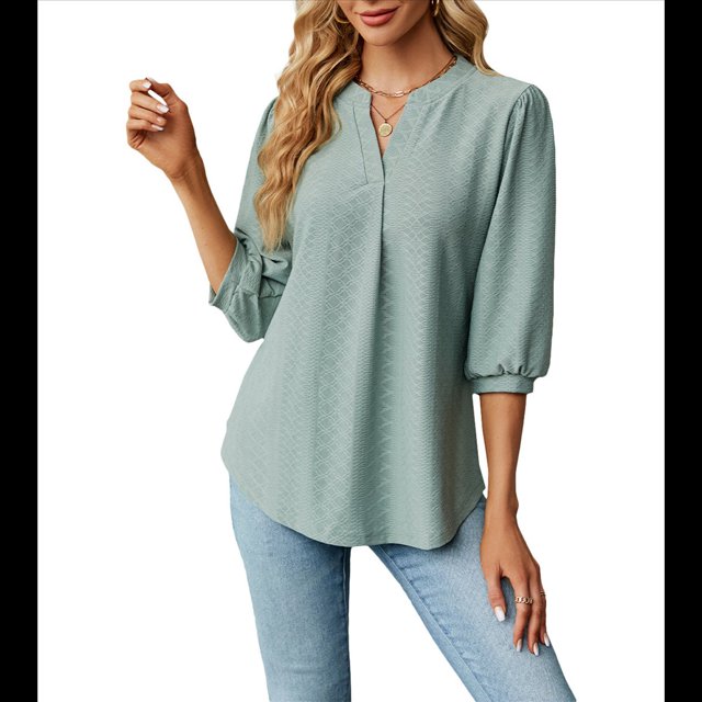 Blusas Informales de Verano para Mujer, con Cuello en V, Corta, Encaje Calado y Bonitas Blusas de Negocios Judías L